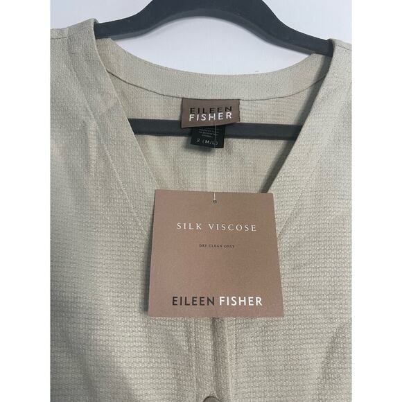 NWT Eileen Fisher Tan Silk Viscose Button Front Sleeveless Vest Sz M/L - Picture 3 of 6
